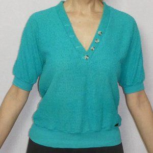 Sea Green Liz Claiborne Vintage Liz 1980s Terrycloth Top